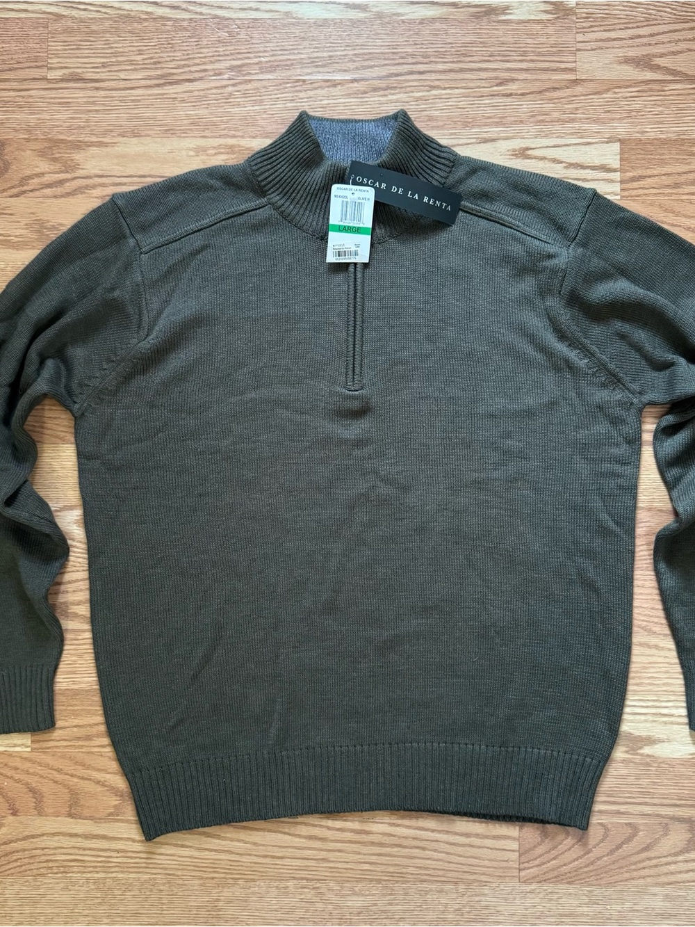Oscar de la Renta Men's Olive Green Quarter-Zip Sweater
